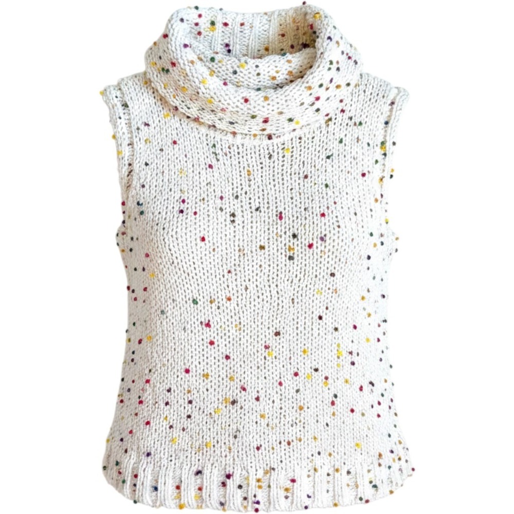 The Impeccable Pig Cowl Neck Sleeveless‎ Sweater Cream Colorful Sz. Large